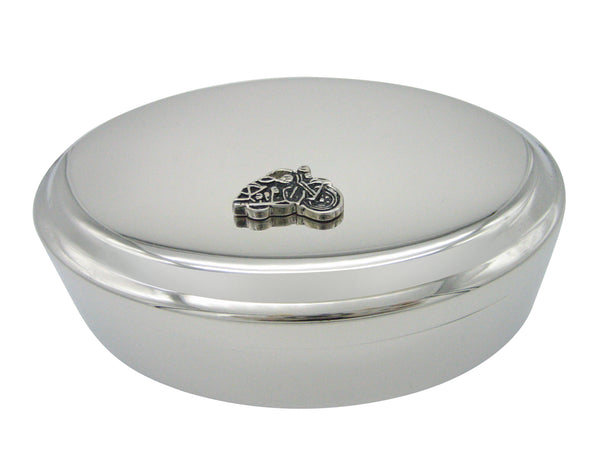 Black and Silver Toned Motorcycle Pendant Oval Trinket Jewelry Box