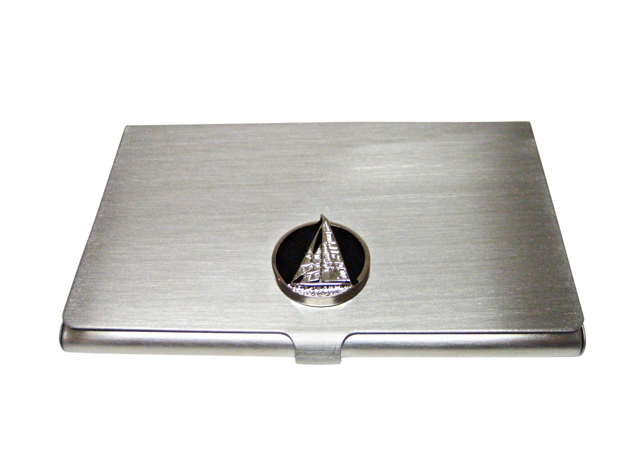 Black and Silver Toned Nautical Sail Boat Business Card Holder