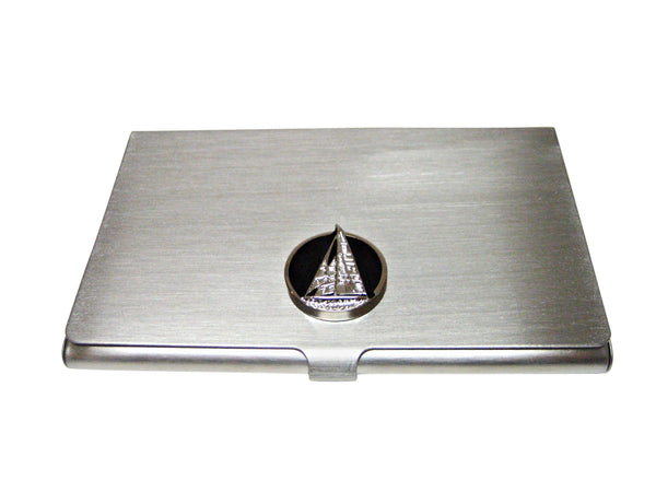Black and Silver Toned Nautical Sail Boat Business Card Holder