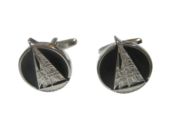 Black and Silver Toned Nautical Sail Boat Cufflinks V2