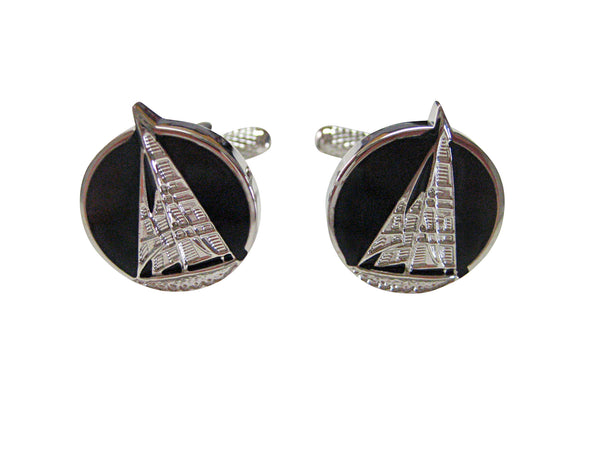 Black and Silver Toned Nautical Sail Boat Cufflinks