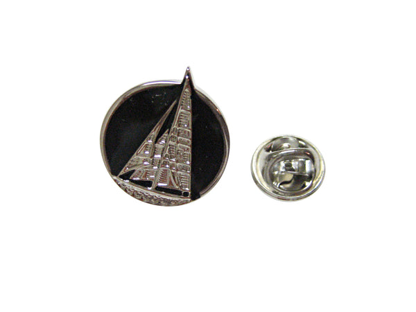 Black and Silver Toned Nautical Sail Boat Lapel Pin