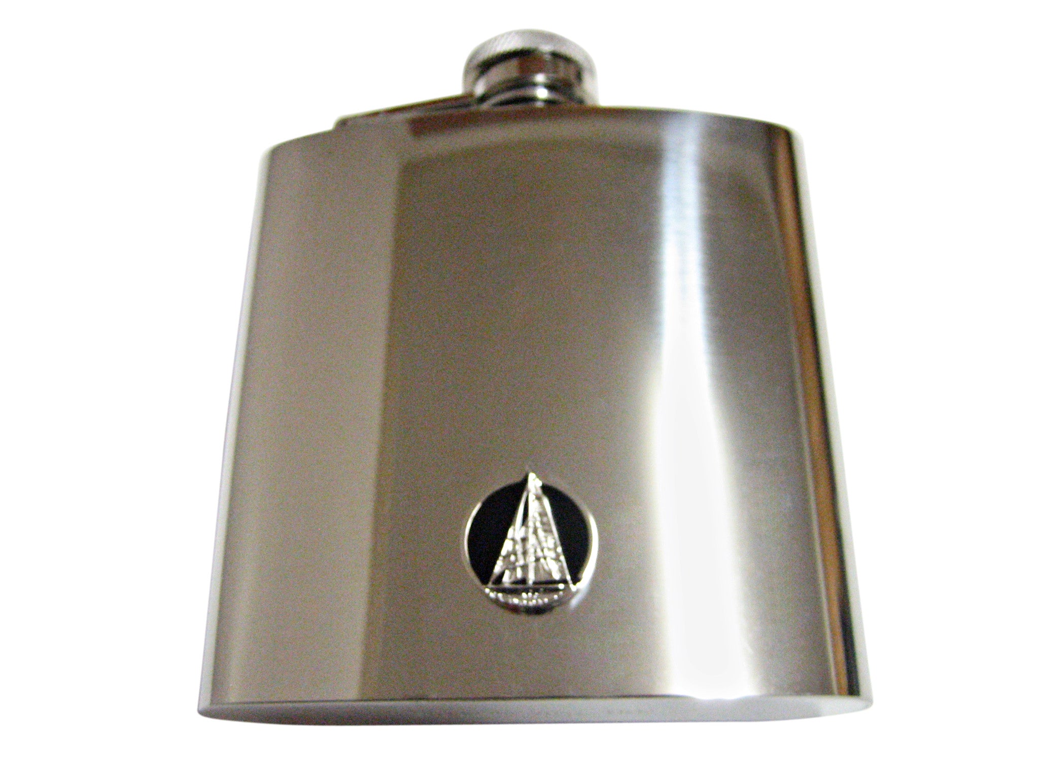 Black and Silver Toned Nautical Sail Boat 6 Oz. Stainless Steel Flask
