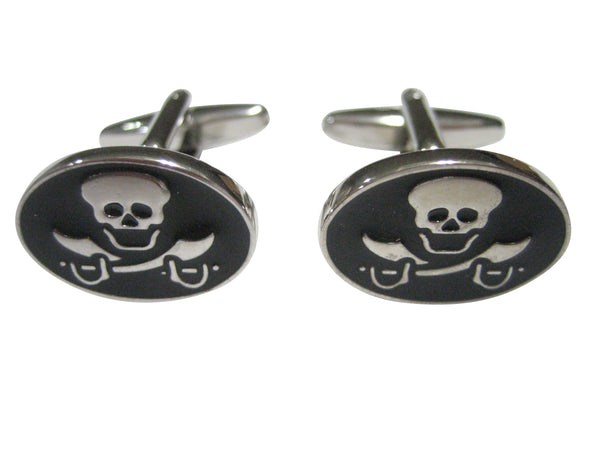 Black and Silver Toned Oval Pirate Skull Cufflinks