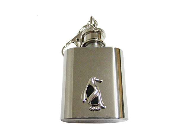Black and Silver Toned Penguin Bird Keychain Flask
