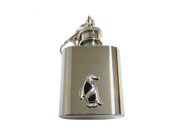 Black and Silver Toned Penguin Bird 1 Oz. Stainless Steel Key Chain Flask