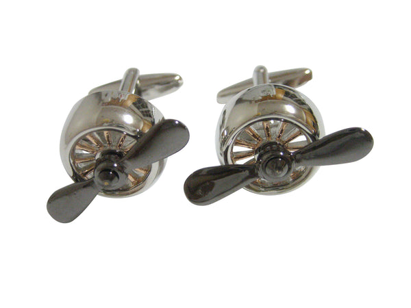 Black and Silver Toned Plane Propeller Cufflinks