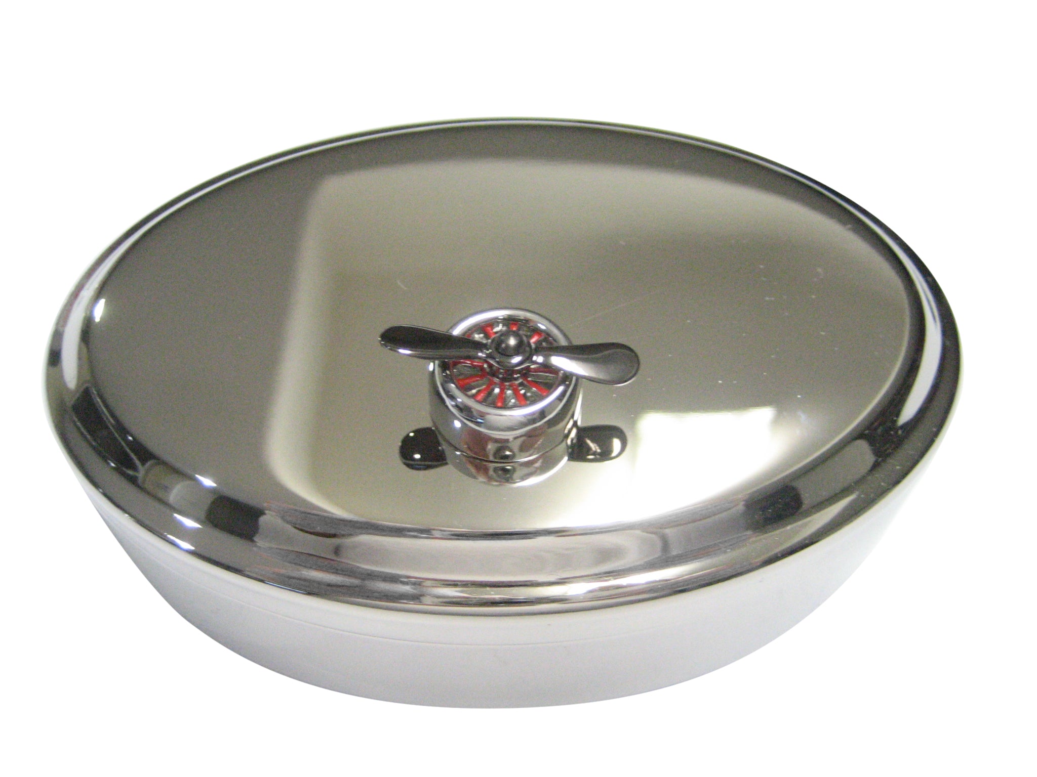Black and Silver Toned Plane Propeller Oval Trinket Jewelry Box