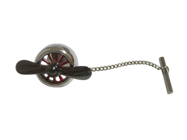 Black and Silver Toned Plane Propeller Tie Tack