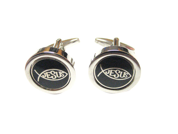Black and Silver Toned Religious Fish Jesus Cufflinks