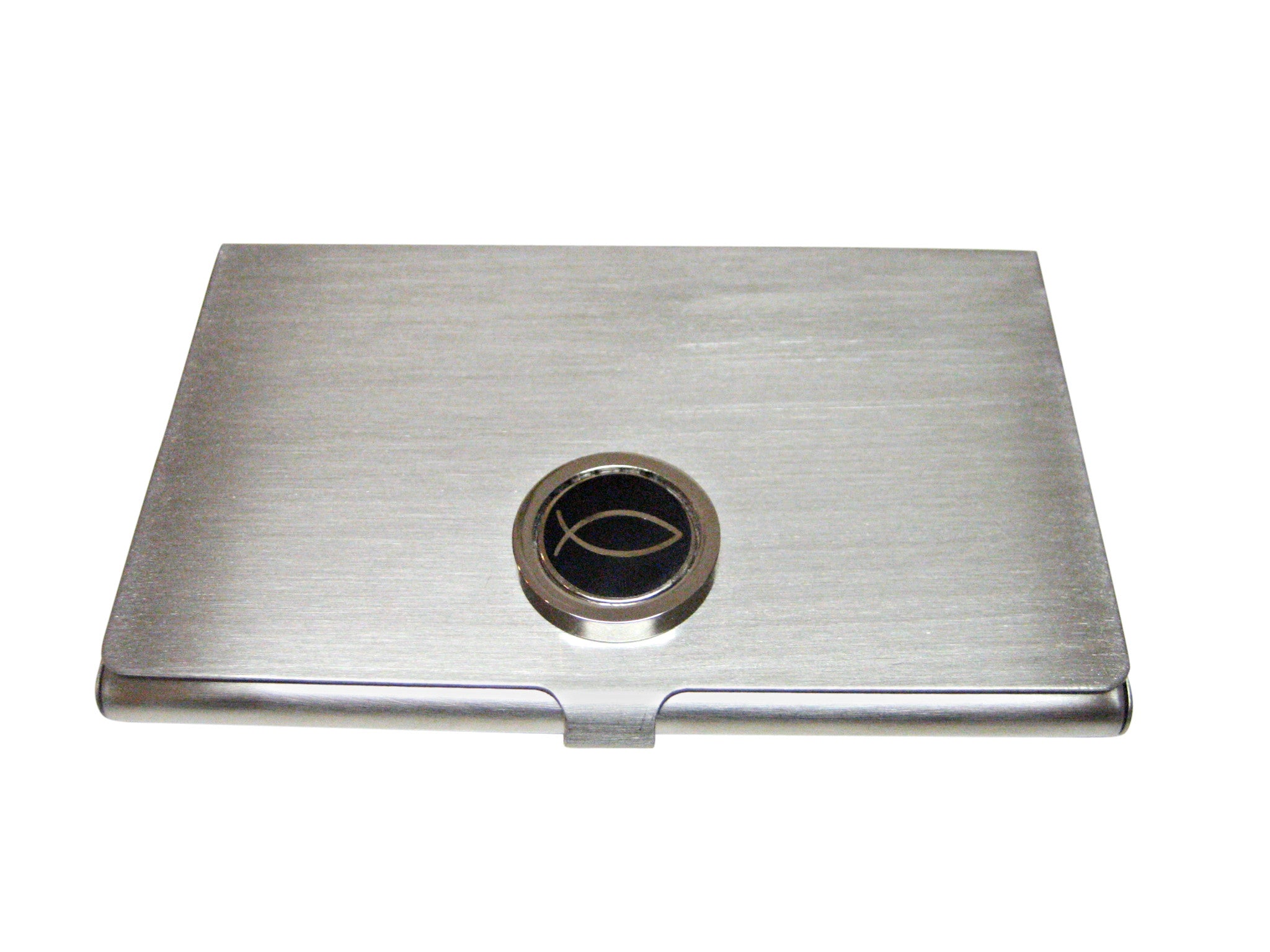 Black and Silver Toned Religious Ichthys Business Card Holder