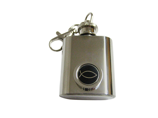 Black and Silver Toned Religious Ichthys Fish Keychain Flask