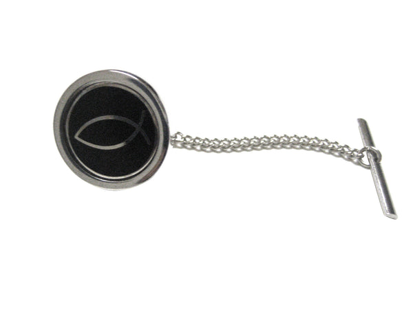Black and Silver Toned Religious Ichthys Fish Tie Tack