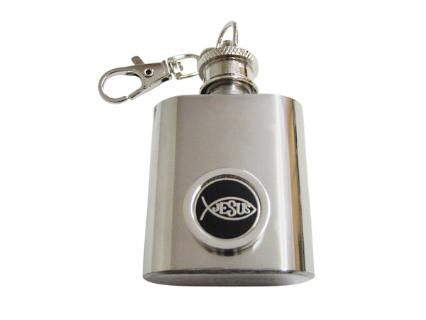 Black and Silver Toned Religious Ichthys Jesus Fish Keychain Flask