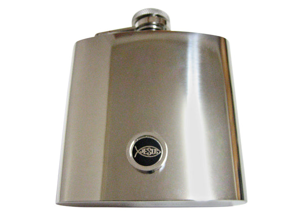 Black and Silver Toned Religious Ichthys Jesus Fish 6 Oz. Stainless Steel Flask