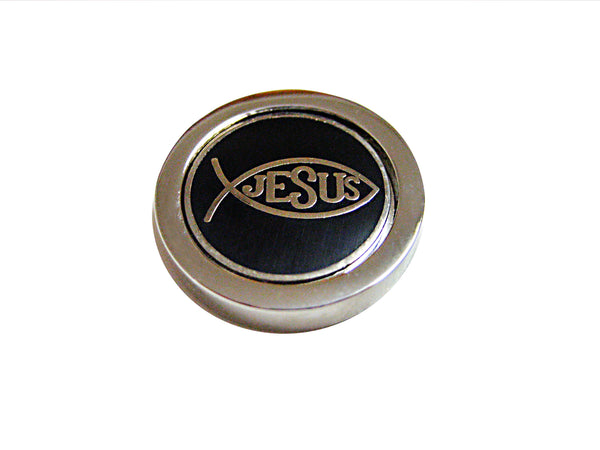Black and Silver Toned Religious Ichthys Jesus Fish Magnet