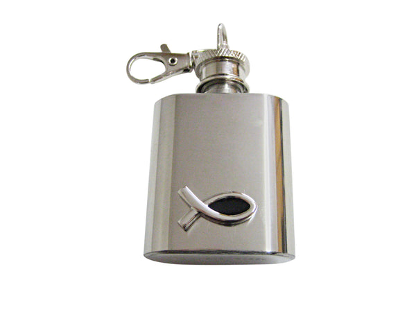 Black and Silver Toned Religious Ichthys Keychain Flask
