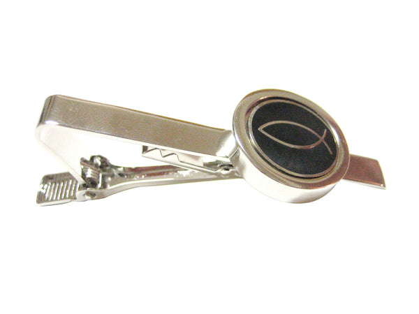 Black and Silver Toned Religious Fish Tie Clips