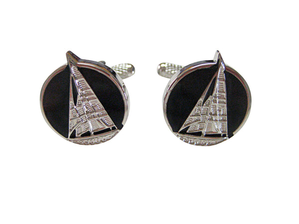 Black and Silver Toned Sail Boat Cufflinks