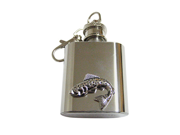 Black and Silver Toned Salmon Fish 1 Oz. Stainless Steel Key Chain Flask