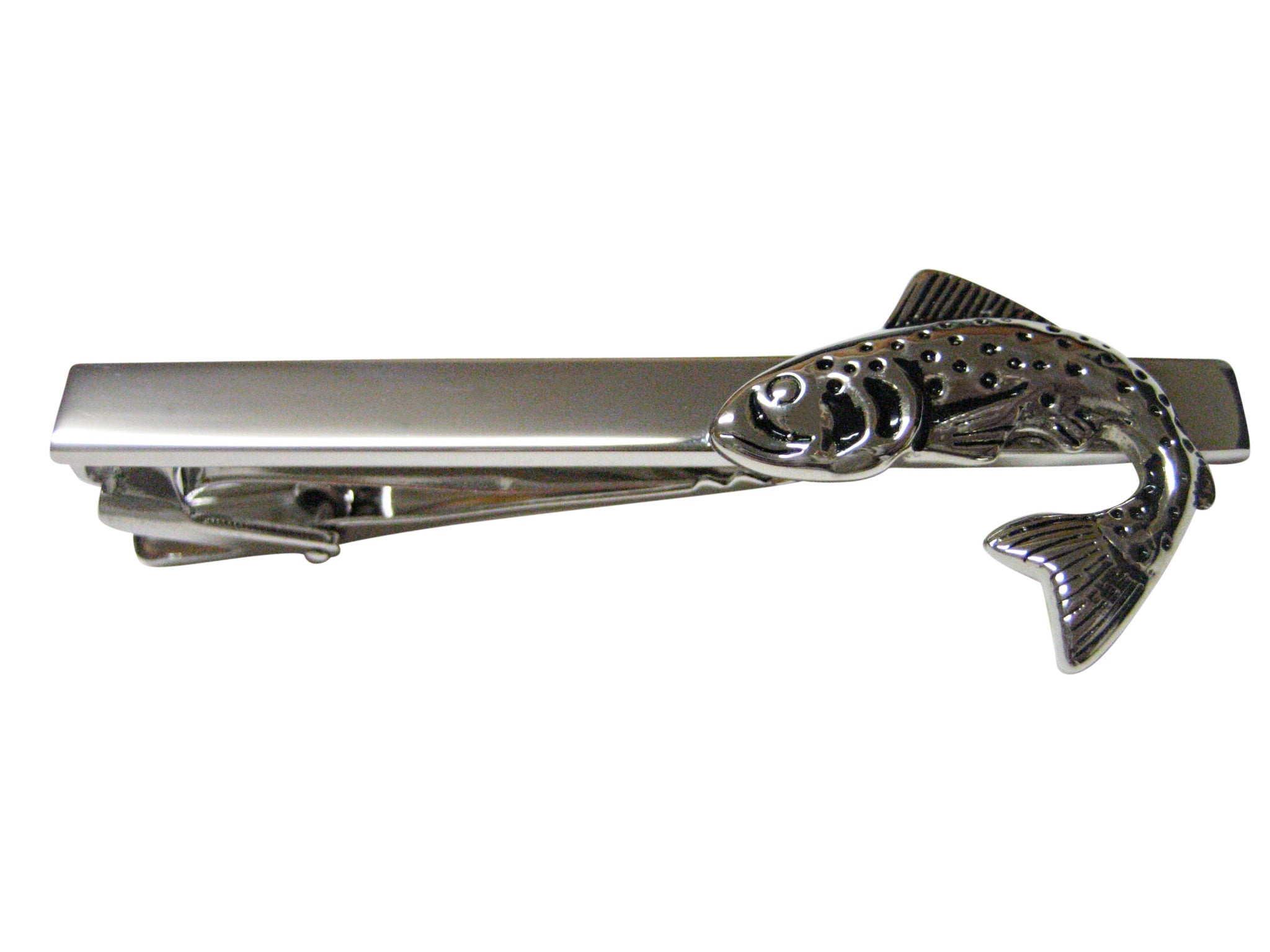 Black and Silver Toned Salmon Fish Square Tie Clip