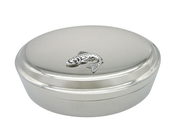 Black and Silver Toned Salmon Pendant Oval Trinket Jewelry Box