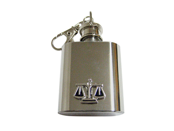 Black and Silver Toned Scale of Justice Law 1 Oz. Stainless Steel Key Chain Flask