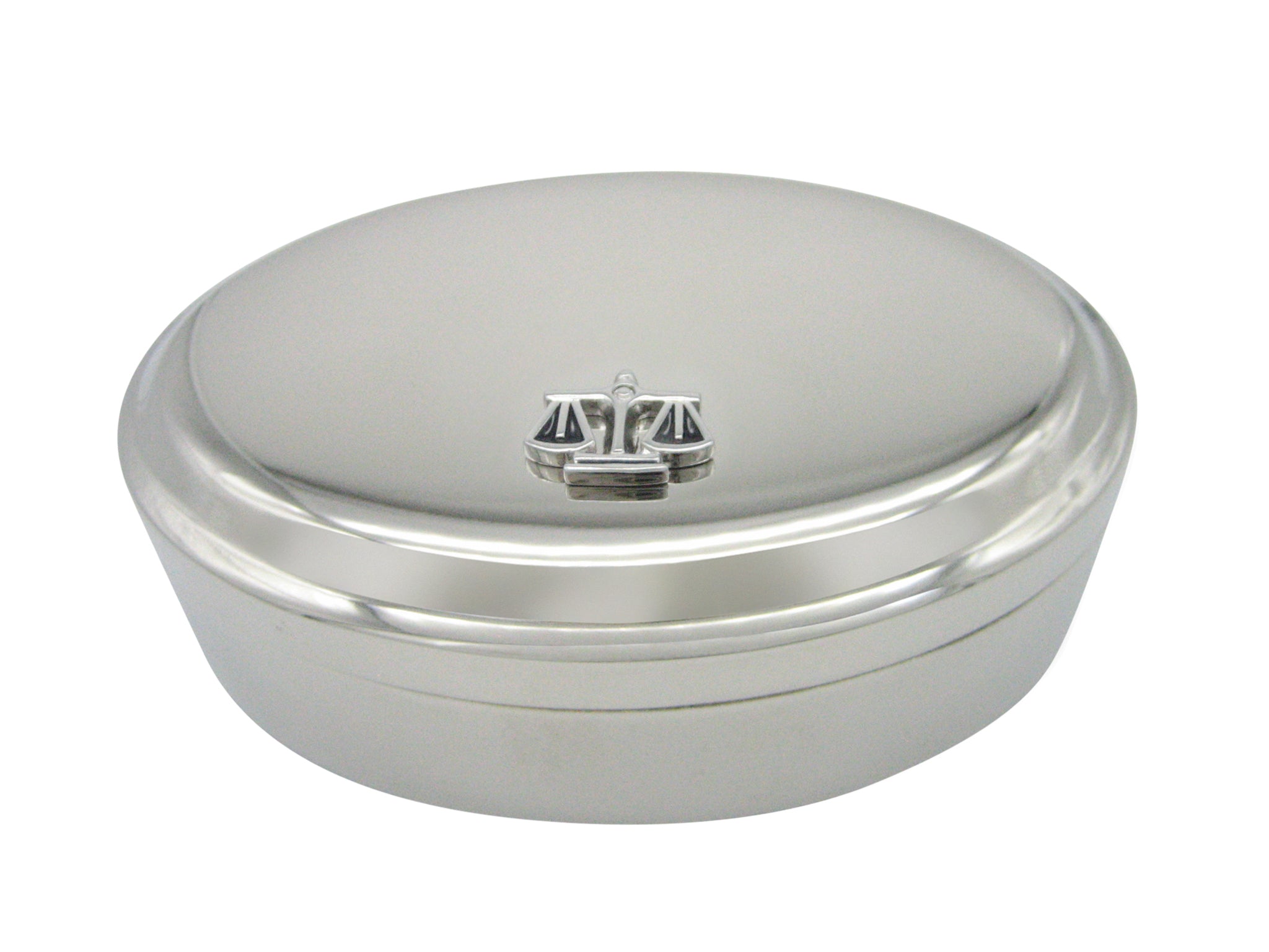 Black and Silver Toned Scale of Justice Law Pendant Oval Trinket Jewelry Box