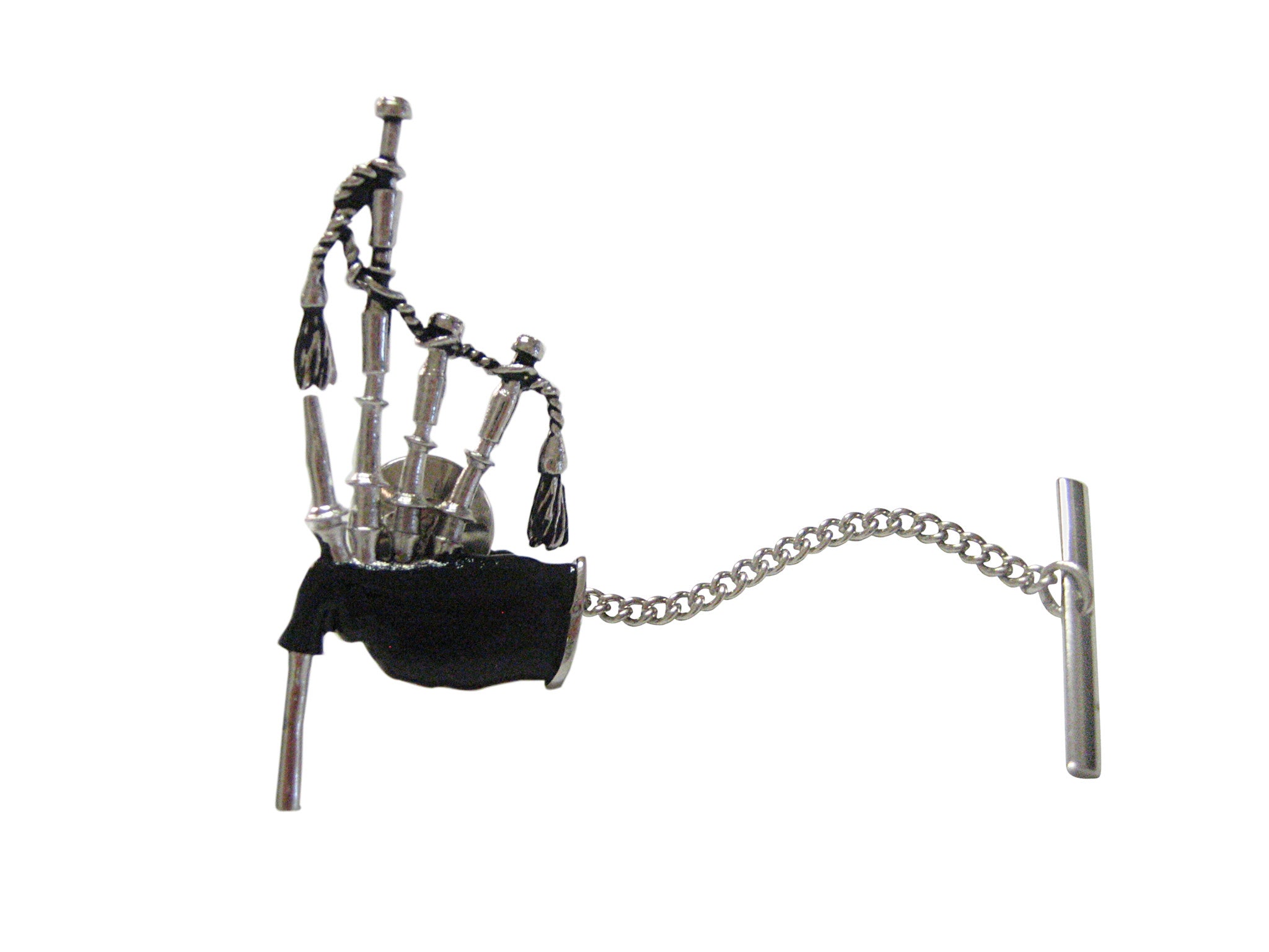 Black and Silver Toned Scottish Bag Pipes Music Instrument Tie Tack