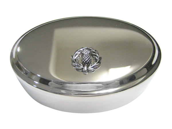 Black and Silver Toned Scottish Thistle Oval Trinket Jewelry Box