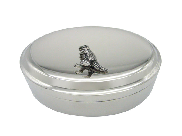 Black and Silver Toned T Rex Dinosaur Oval Trinket Jewelry Box
