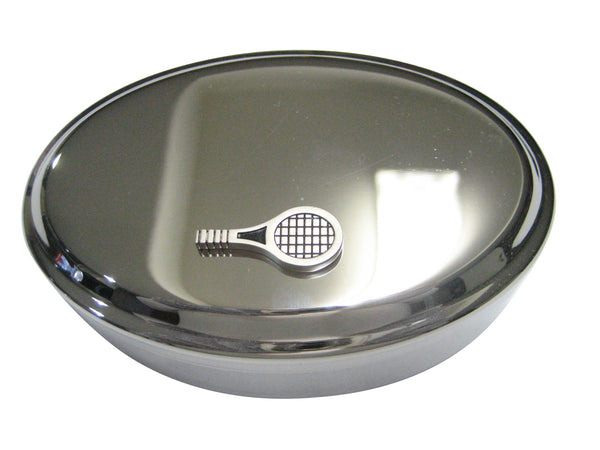 Black and Silver Toned Tennis Racquet Oval Trinket Jewelry Box