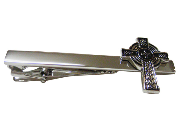 Black and Silver Toned Textured Cross Square Tie Clip
