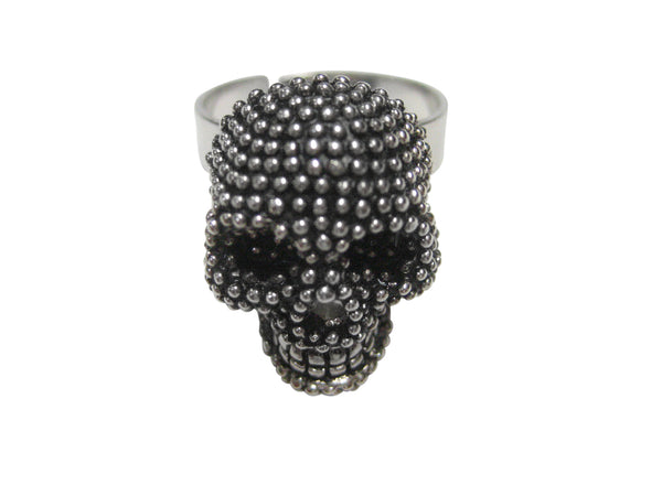 Black and Silver Toned Textured Skull Head Adjustable Size Fashion Ring