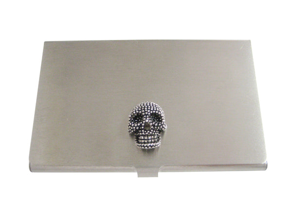 Black and Silver Toned Textured Skull Head Business Card Holder