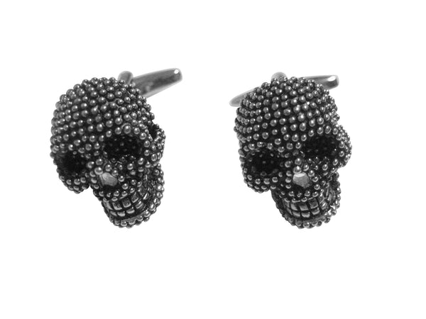 Black and Silver Toned Textured Skull Head Cufflinks
