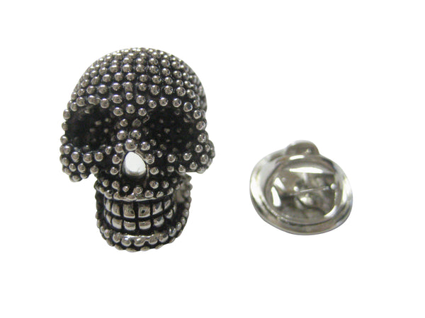 Black and Silver Toned Textured Skull Head Lapel Pin