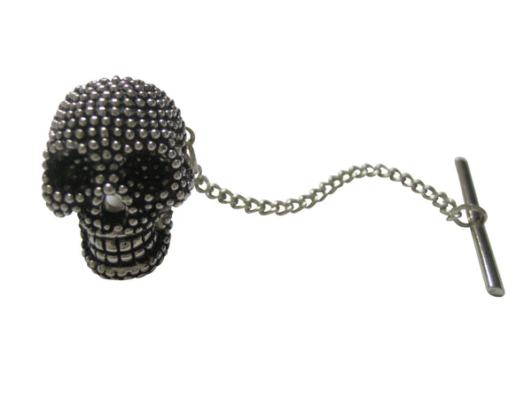Black and Silver Toned Textured Skull Head Tie Tack