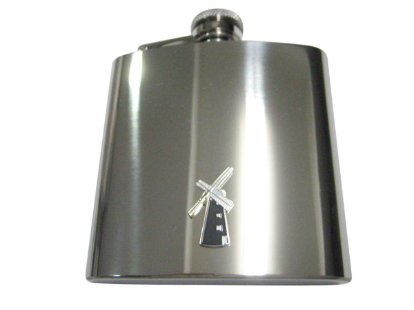 Black and Silver Toned Windmill 6oz Flask