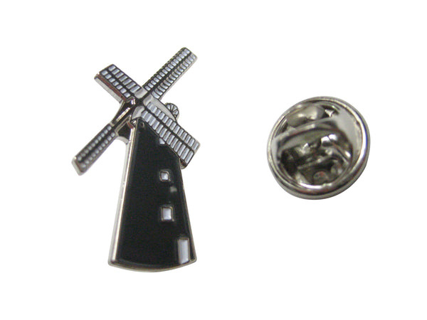 Black and Silver Toned Windmill Lapel Pin