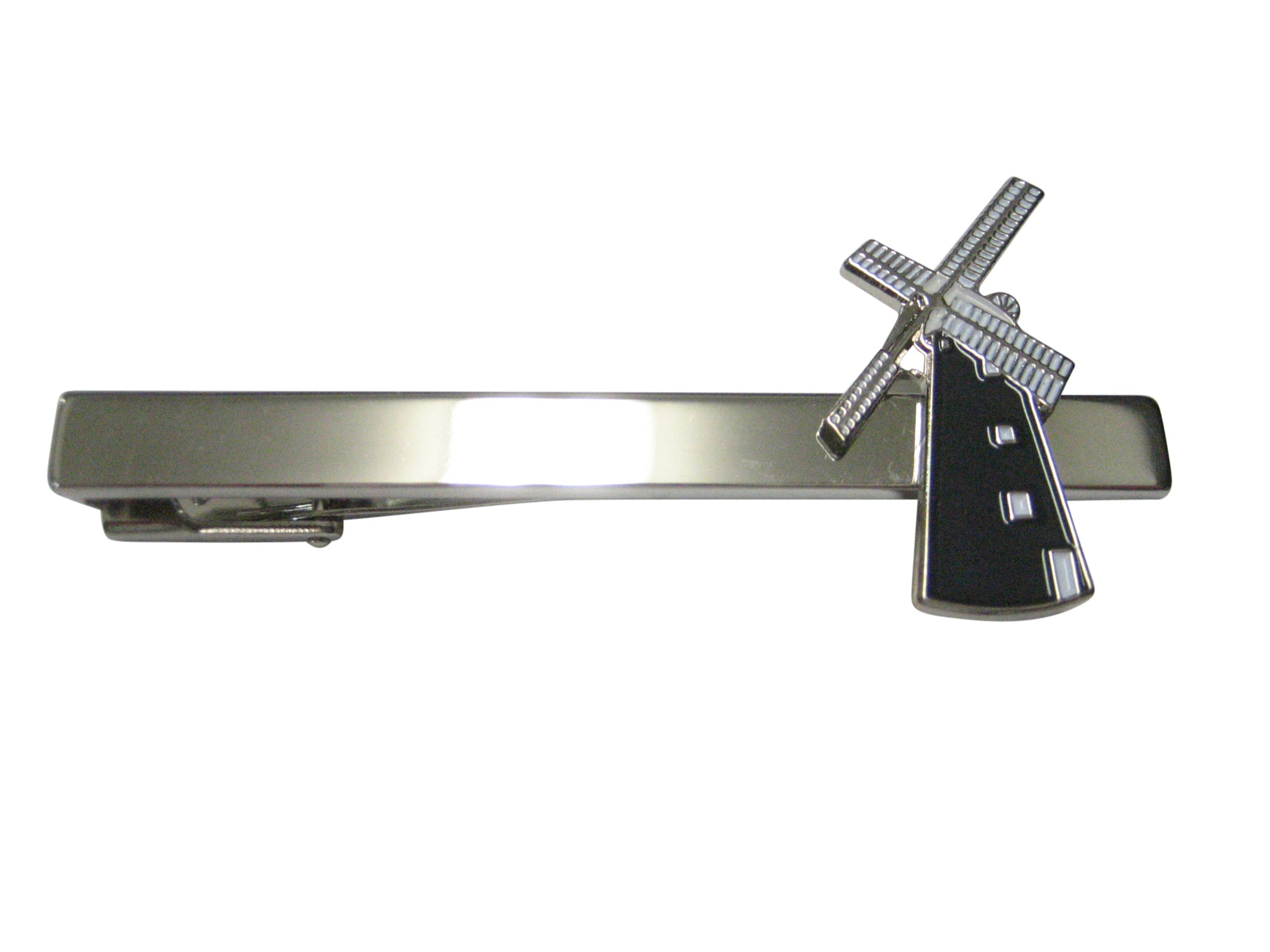 Black and Silver Toned Windmill Square Tie Clip