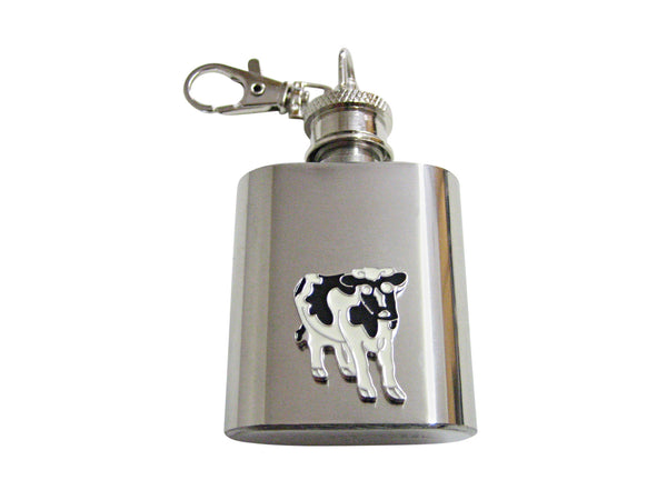 Black and White Cow 1 Oz. Stainless Steel Key Chain Flask