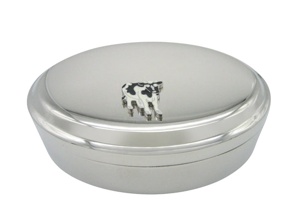 Black and White Cow Pendant Oval Trinket Jewelry Box