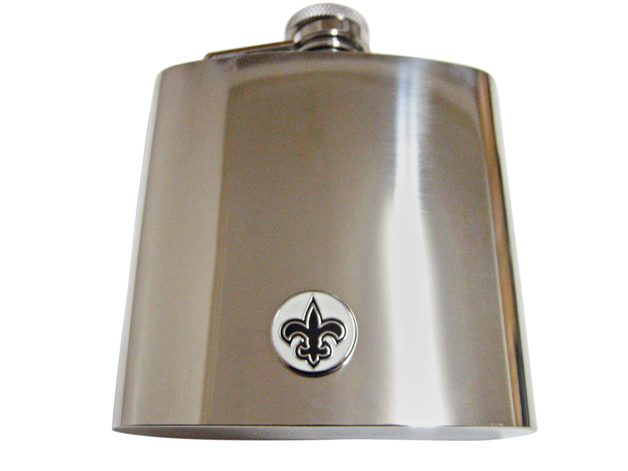 Black and White Fleur de Lys 6 Oz. Stainless Steel Flask
