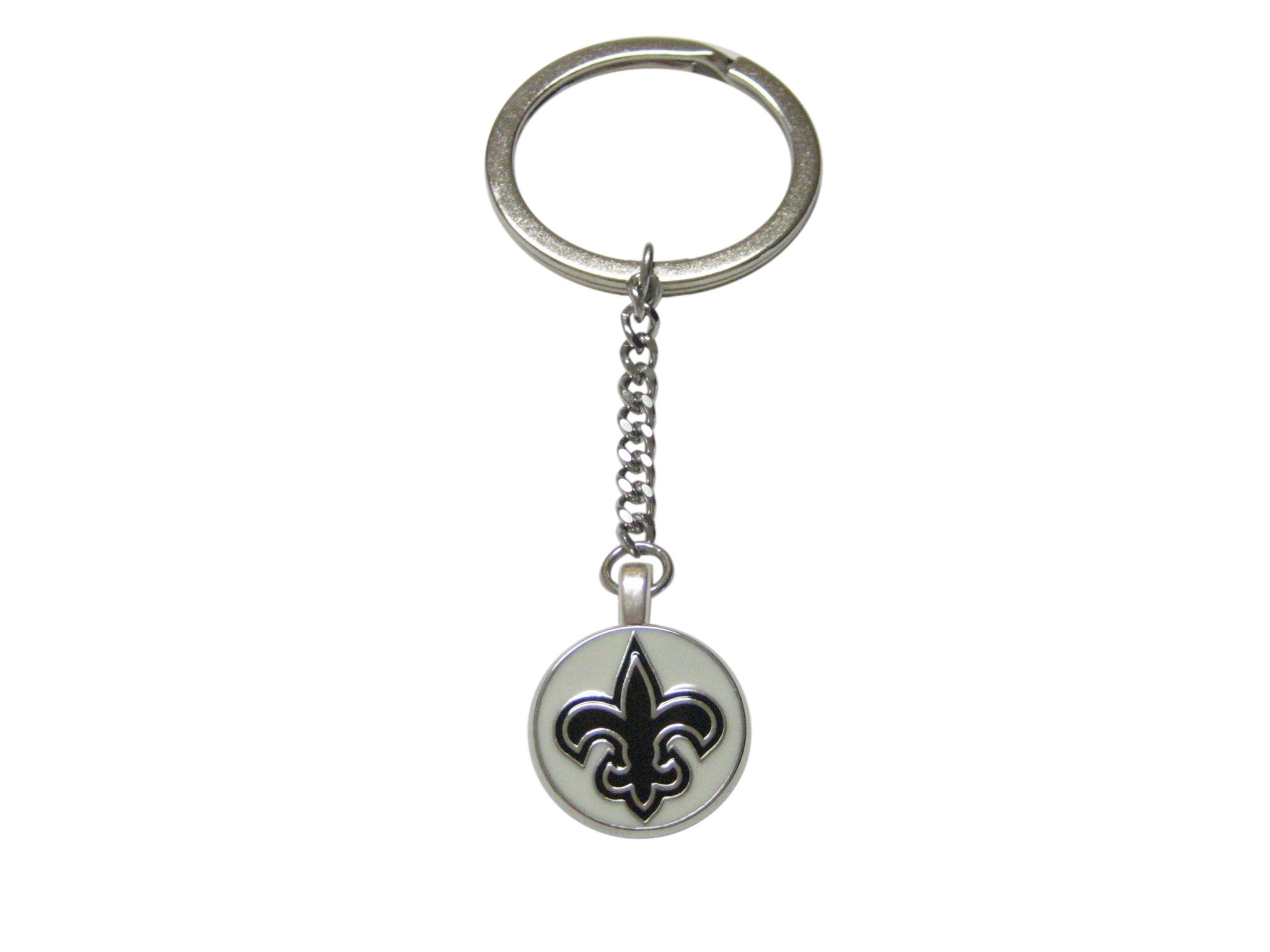 Black and White Fleur de Lys Pendant Keychain