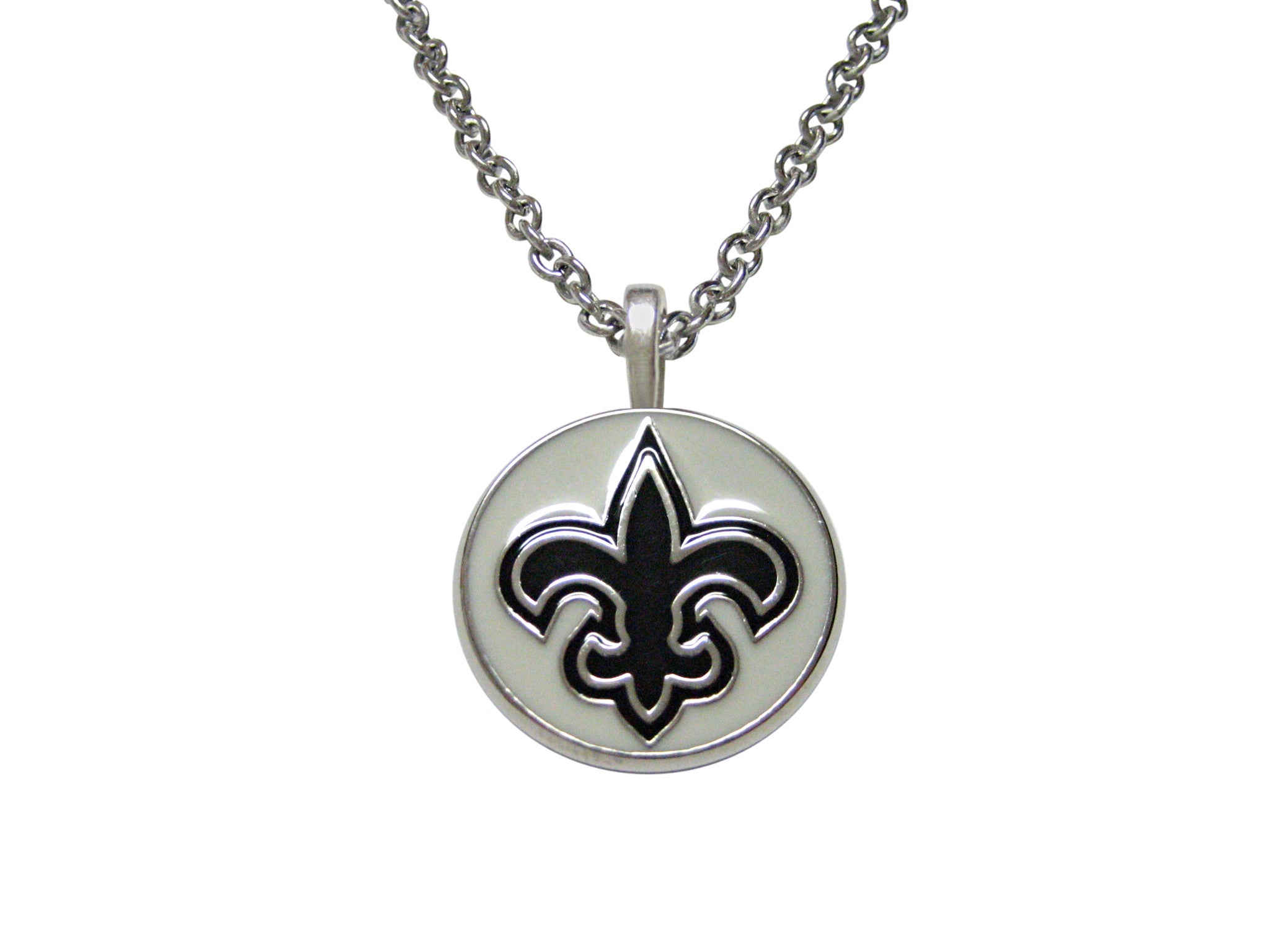 Black and White Fleur de Lys Pendant Necklace