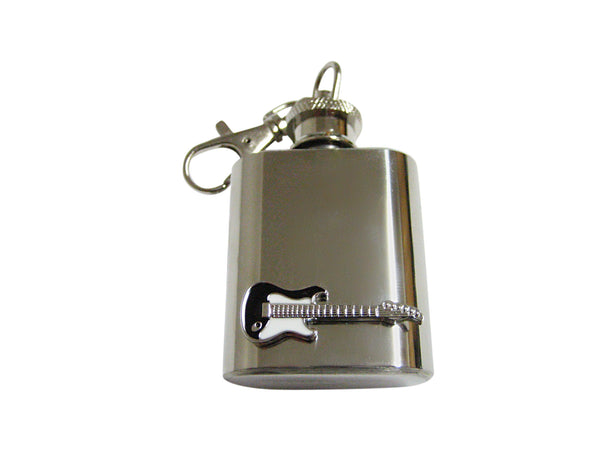 Black and White Toned Full Guitar 1 Oz. Stainless Steel Key Chain Flask