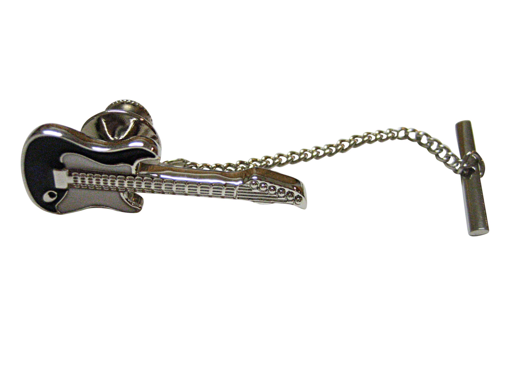 Black and White Toned Full Guitar Musical Instrument Tie Tack