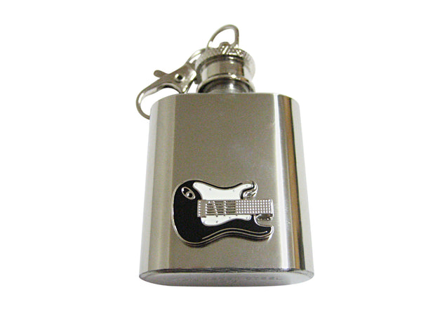 Black and White Toned Guitar 1 Oz. Stainless Steel Key Chain Flask