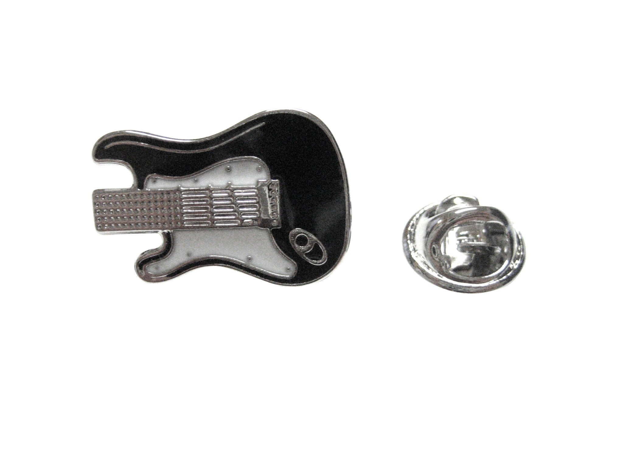 Black and White Toned Guitar Musical Instrument Lapel Pin